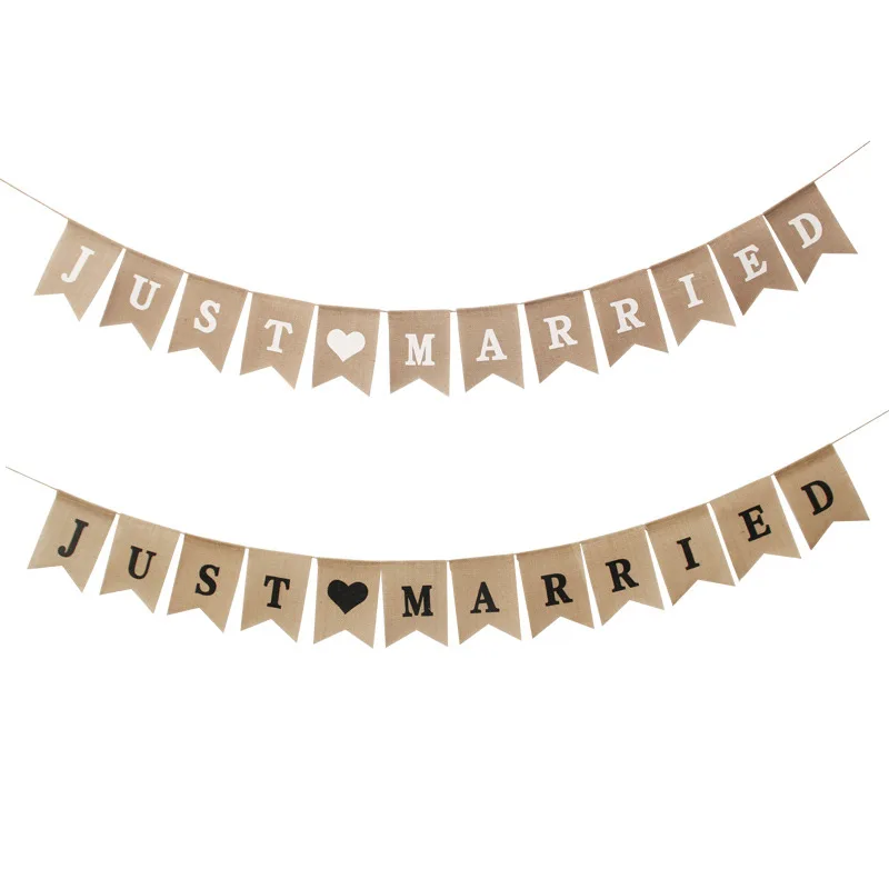 

Jute Burlap Just Married Banner Bunting Rustic Mr Mrs Wedding Banner Garland Party Flags Bridal Shower Decoration Event Supplies