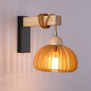 PHYVAL solid wood Wall Lamp Bedroom Bedside Lamp E27 Bulbs Living Room homestay Wall Lights Wooden Aisle Lamp Japanese Lamps
