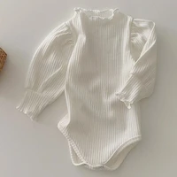 spring new little girl puff sleeve bodysuit solid color infant girl long sleeve jumpsuit cotton baby girl outfits 0 24m