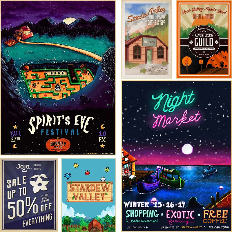 Игровой Постер Galaxy Valley Печать На Холсте Тема Ночного Рынка Абстрактное Искусство