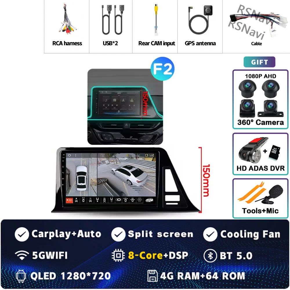 

Автомобильное радио Android 15 Carplay для Toyota C-HR CHR 2016 2017 2018 2019 2020, мультимедийный видеоплеер, навигация, GPS, стерео, 2Din DVD