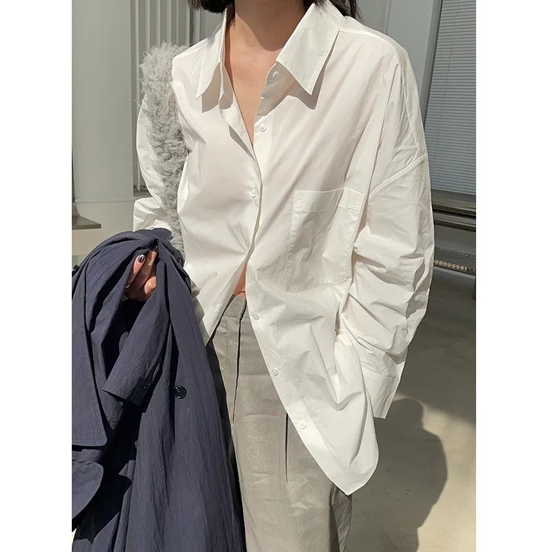 

White Shirt for Women Vintage Elegant Long Sleeve Lapel Casual Loose Korean Cotton Tops Blouse Blusas Mujer 2022 Spring Fall