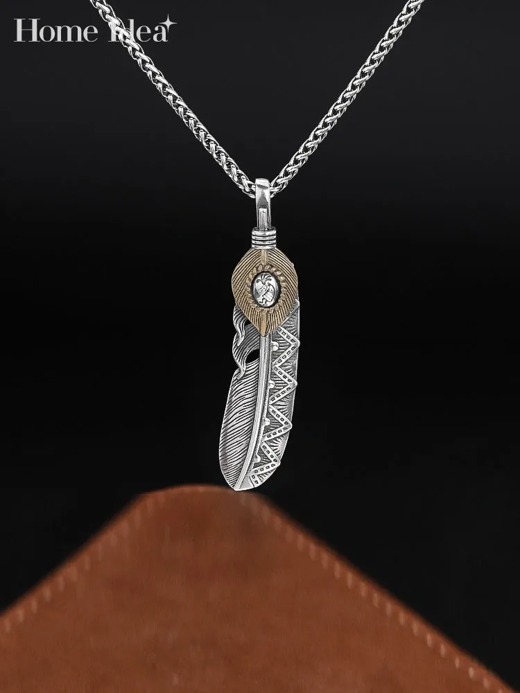 

925 Original Silver Feather Charms Unisex Vintage Pendants Women Men Vintage Jewelry Accessory For Necklace