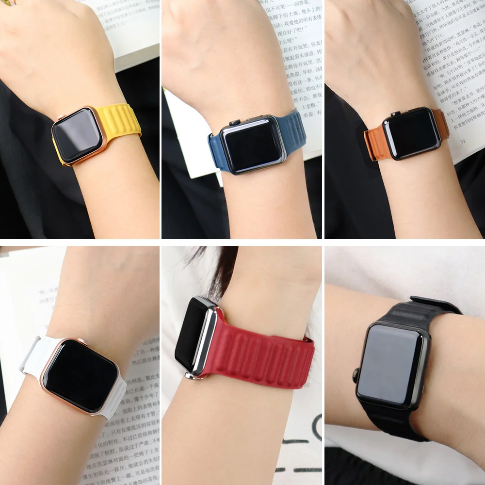 Ремешок кожаный для apple watch band 42 мм 40 41 45 44 38 оригинальный магнитный браслет iwatch series
