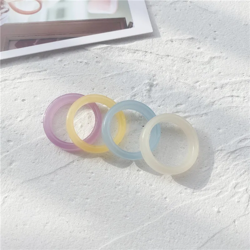 

New Fashion Simple Korean Candy Colorful Geometric Round Resin Acrylic Smooth Ring For Women Men Summer Party Chic Jewelry Gifts