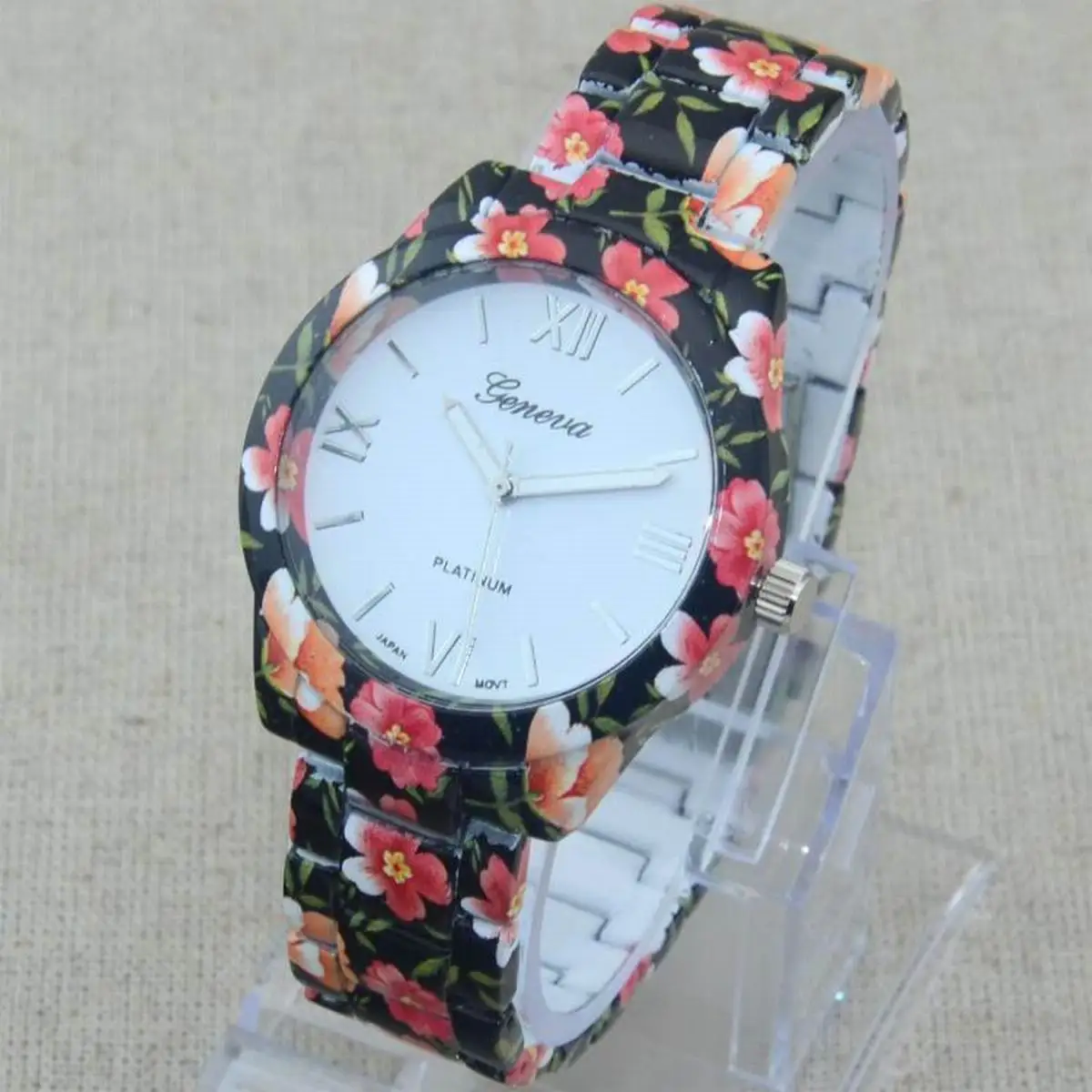 Часы женские кварцевые с цветочным принтом из нержавеющей стали | Наручные часы