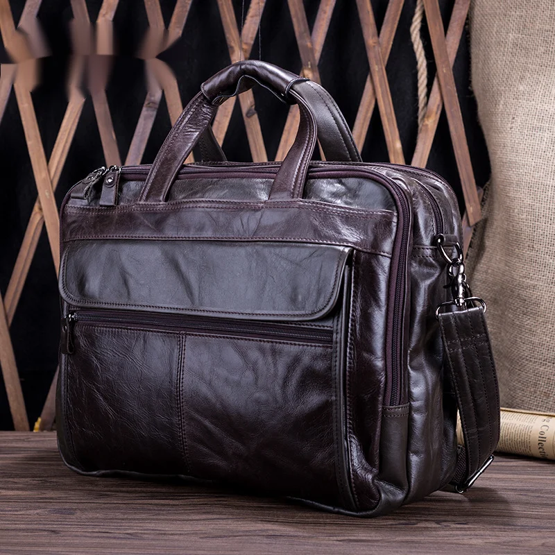 Luxury Vintage Man Bags Cow Leather Shoulder Bag For Men Business Messenger Male Fashion Casual Handbag Big Capacity 40*32*12 cm