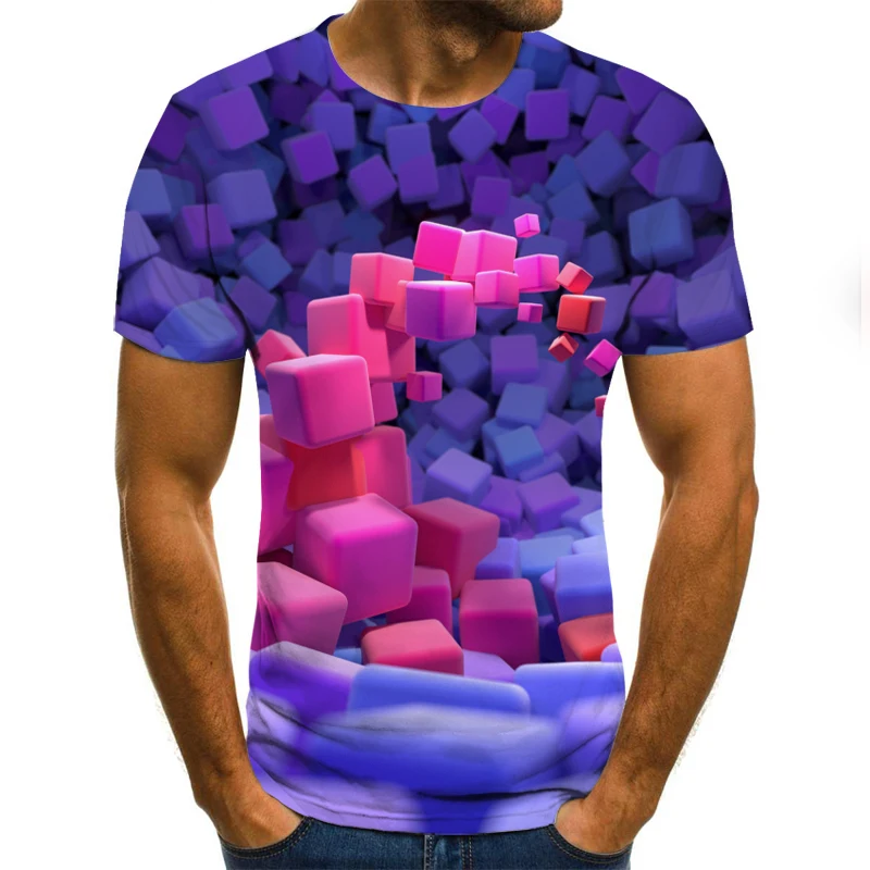 

Summer Mens Geometric 3D Three-dimensional Pattern Digital Printing T-shirt Summer T-shirt