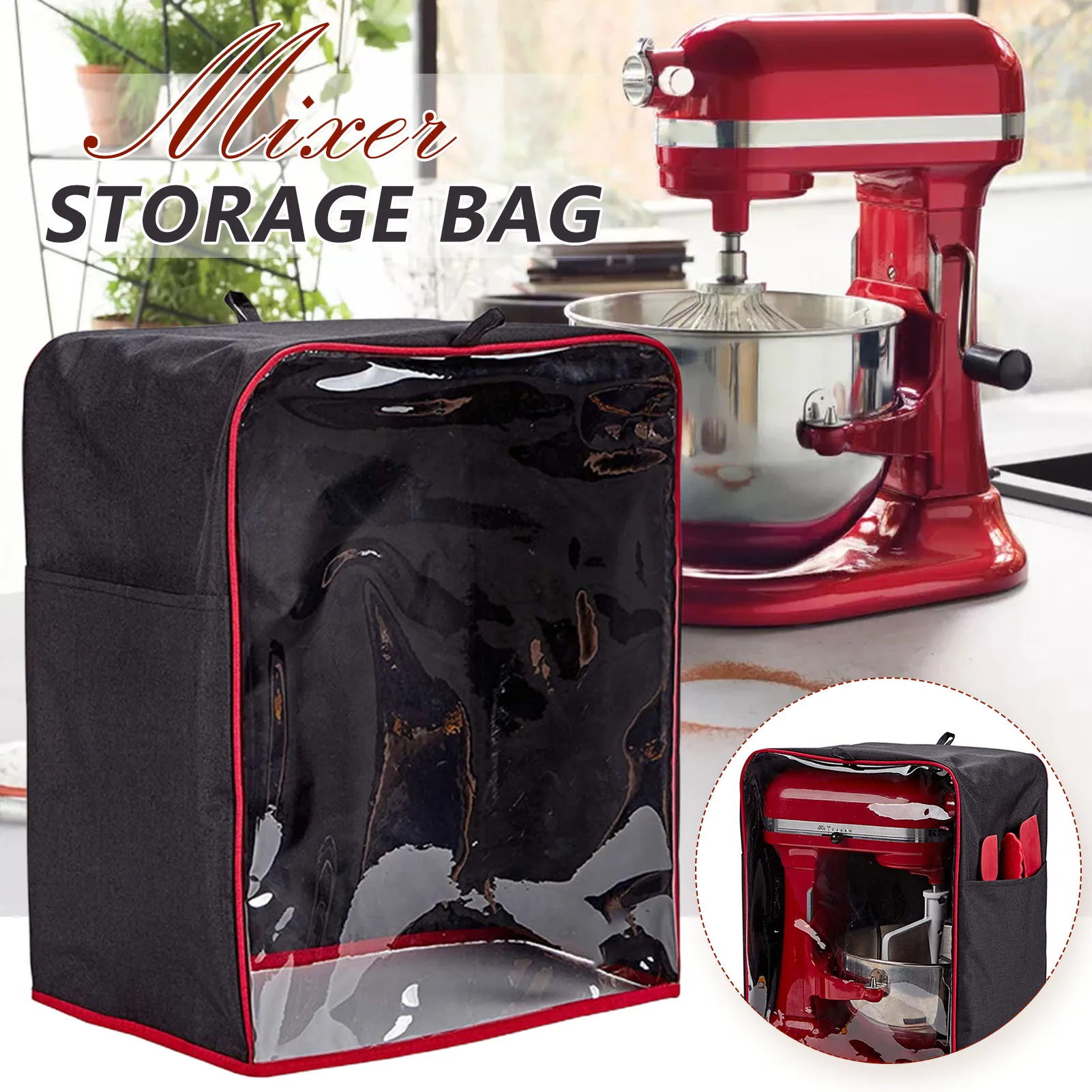 

Newest Stand Mixer Dust Cover with Pockets Clear Front Panel Accessories for Storage Storage Bag Waterproof Oxford Cloth