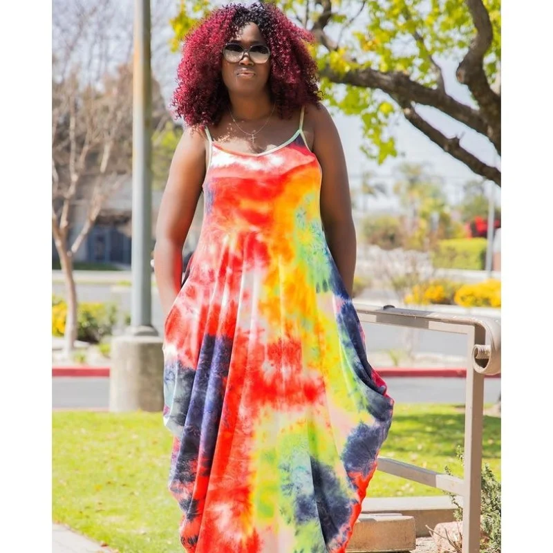 Plus Size M-5xl Dress Women Clothing Summer 2021 Fashion Trend Loose Tie Dye Sleeveless Sling Maxi Wholesale 3xl 4xl 5xl 6xl