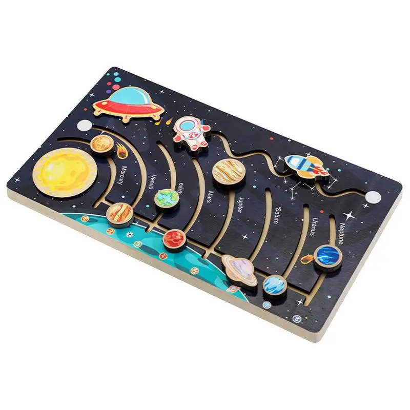

Solar System Board Wooden Solar System Model Outer Space Themed Educational Puzzle Game Toy Set Creative Kids School Learning