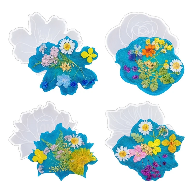 

4 Pcs Flower Resin Molds Silicone Jewelry Tray Epoxy Resin Casting Mold DropShip