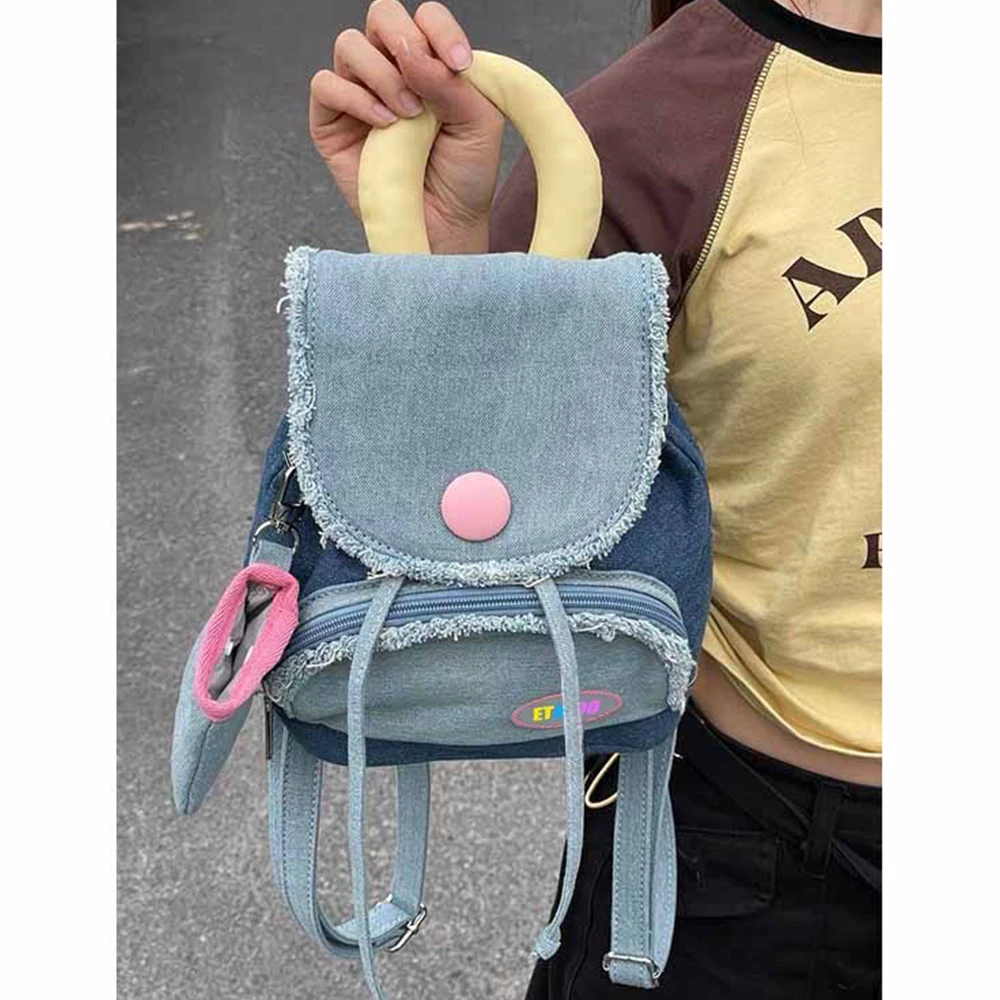 Luxury Designer Backpack Cute Denim Backpacks Canvas Shoulder Bag Padded Handle Women Handbags Mini Travel Book Bags Girls Chic