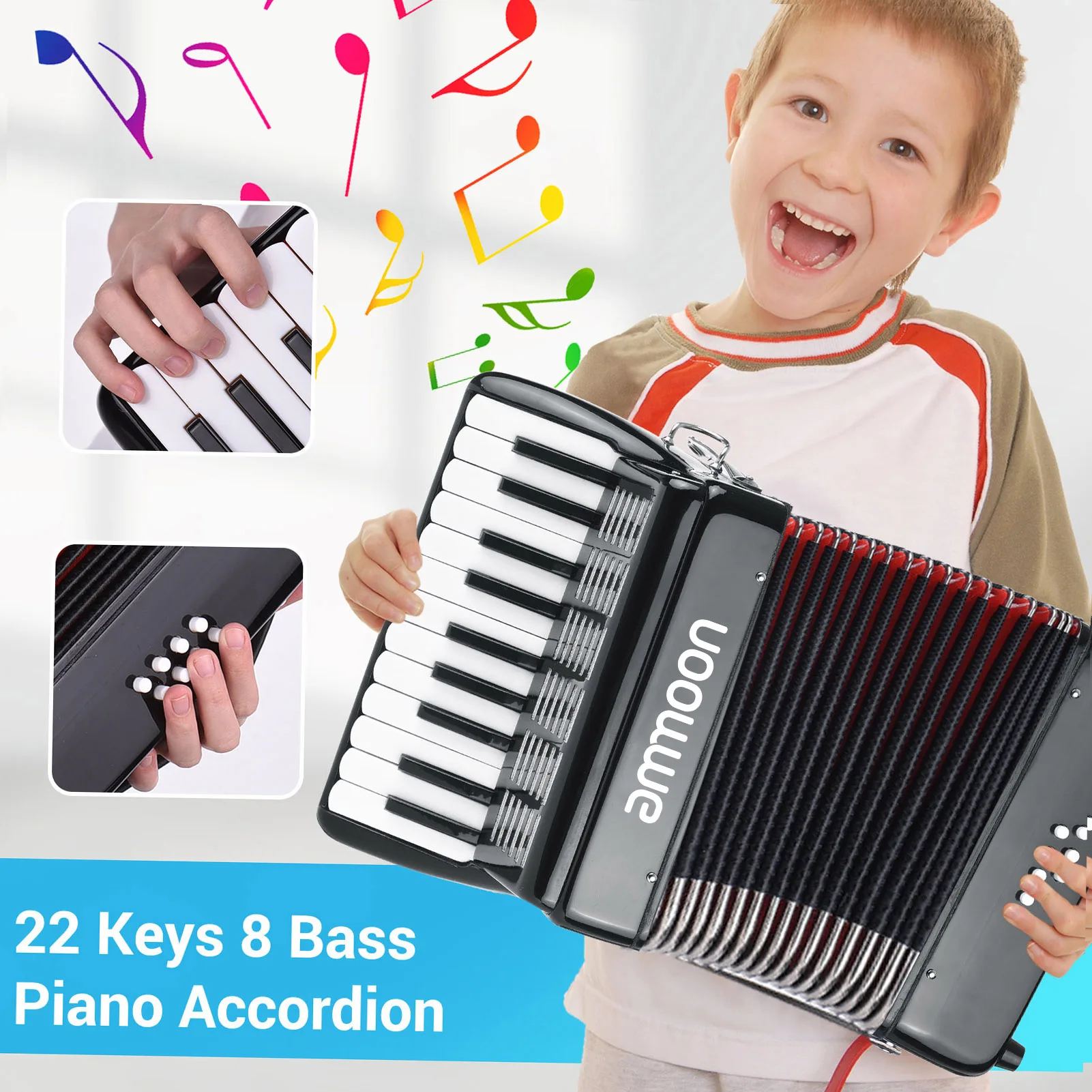 

ammoon 22 Keys 8 Bass Piano Accordion with Adjustable Straps Gig Bag Musical Instrument for Kids Beginners