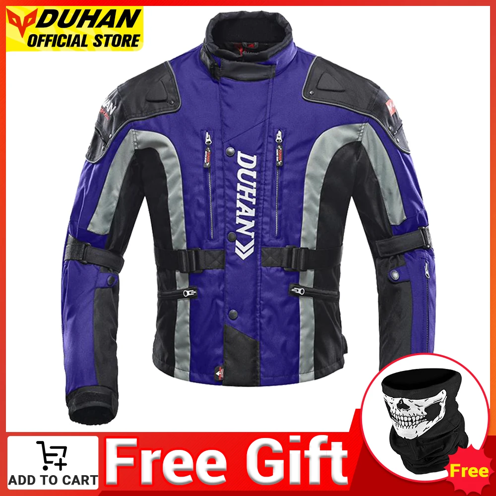 

DUHAN Blue Motorcycle Jacket Windproof Protective Gear Moto Jacket + Pants Set Biker Motorbike Riding Racing Suit for 4 Season