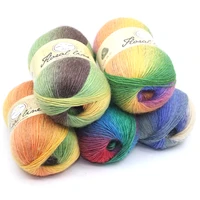 1pcs 100gball rainbow thread gradient long hair yarn crochet shawl thread pure wool thread dyed colorful soft warm yarn