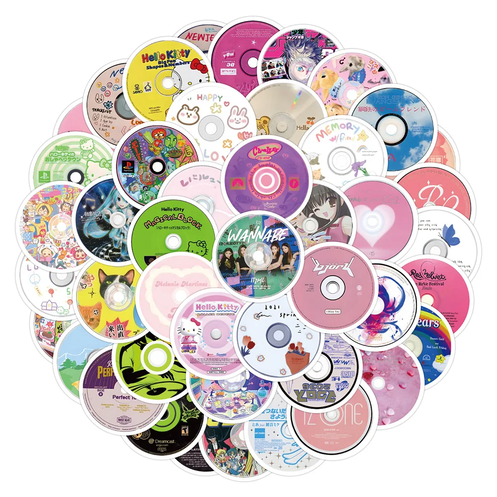 

10/30/60PCS Cute Music CD Cartoon Sanrio Stickers Hello Kitty Decals Toys Waterproof Notebook Guitar Laptop Bike Kids Sticker