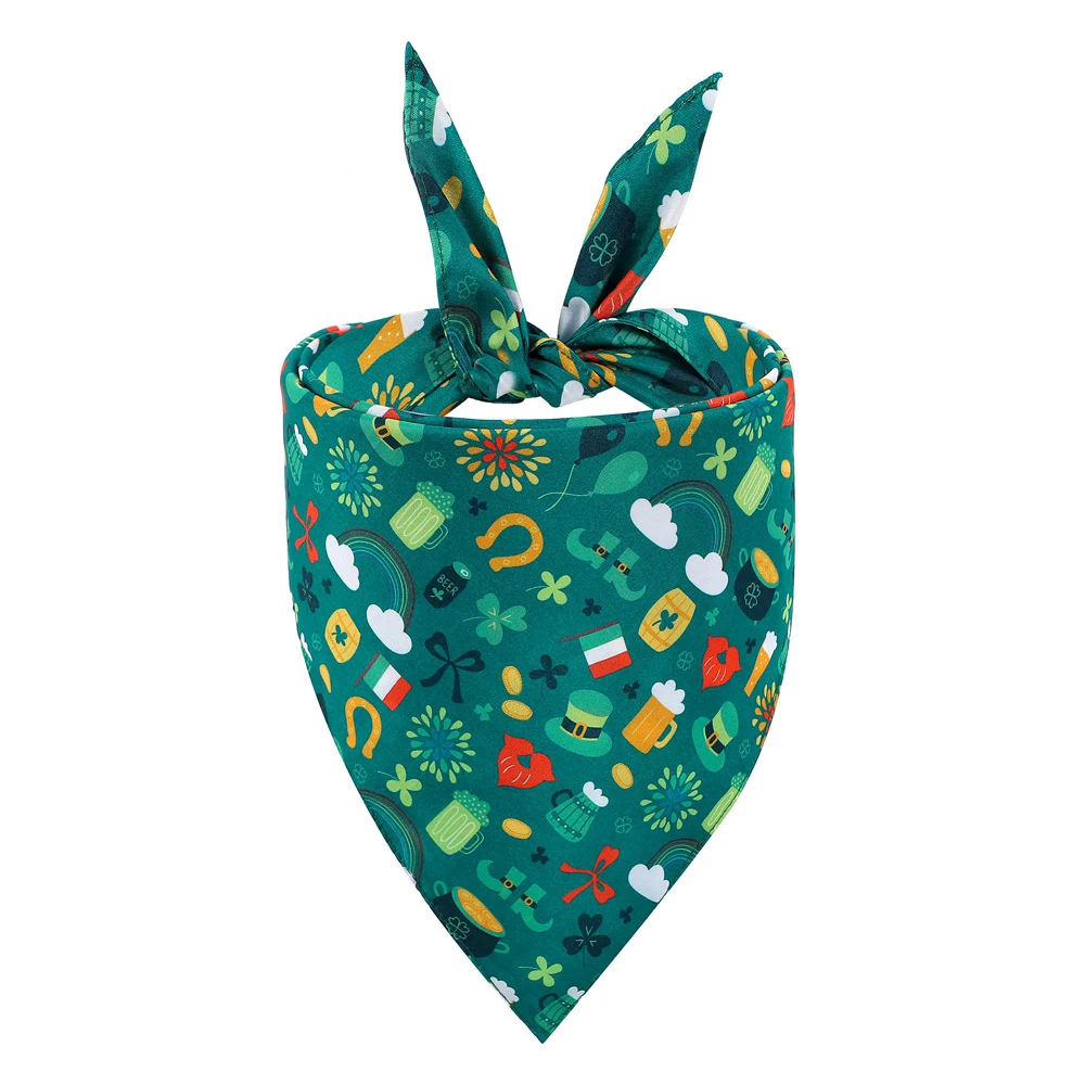Sucado St. Patrick's Day Dog Bandana Shamrock Pattern Reversible Triangle Bibs Scarf for Small Medium Large Dogs