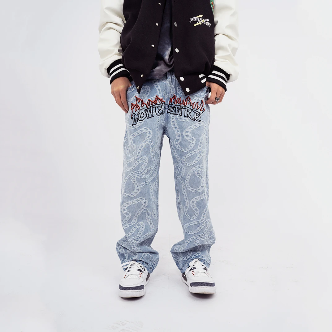 

Four Seasons Men's Jeans High Street Embroidery Loose Hip Hop Streetwear Men's Pants Y2K Jeans Fashion Streetwear Ins Hot Sale