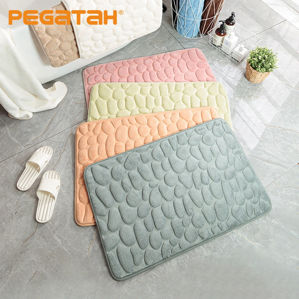

Bathroom Bath Mat 3D Cobblestone Embossed Non-slip Carpet Soft Coral Fleece Bathroom Products Super water absorption