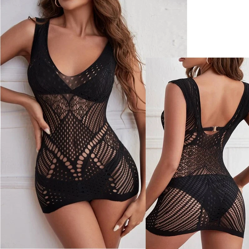 

Sexy Bikini Cover Up Beach Dress Mseh Swimwear Bathing Suit See Through Swimsuit Backless Nightdress Beachwear Cover-ups DS039