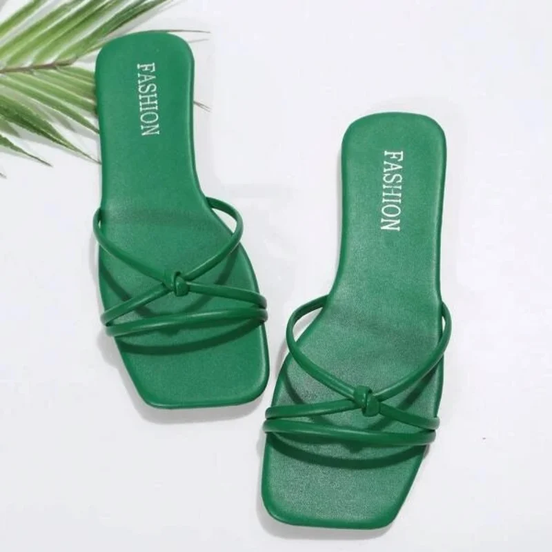 Women Knot Decor Multi Strap Flats Sandals Vacation Summer No-slip Outdoor Fashion Office-Ladies Slides Funky Casual Beach Shoes