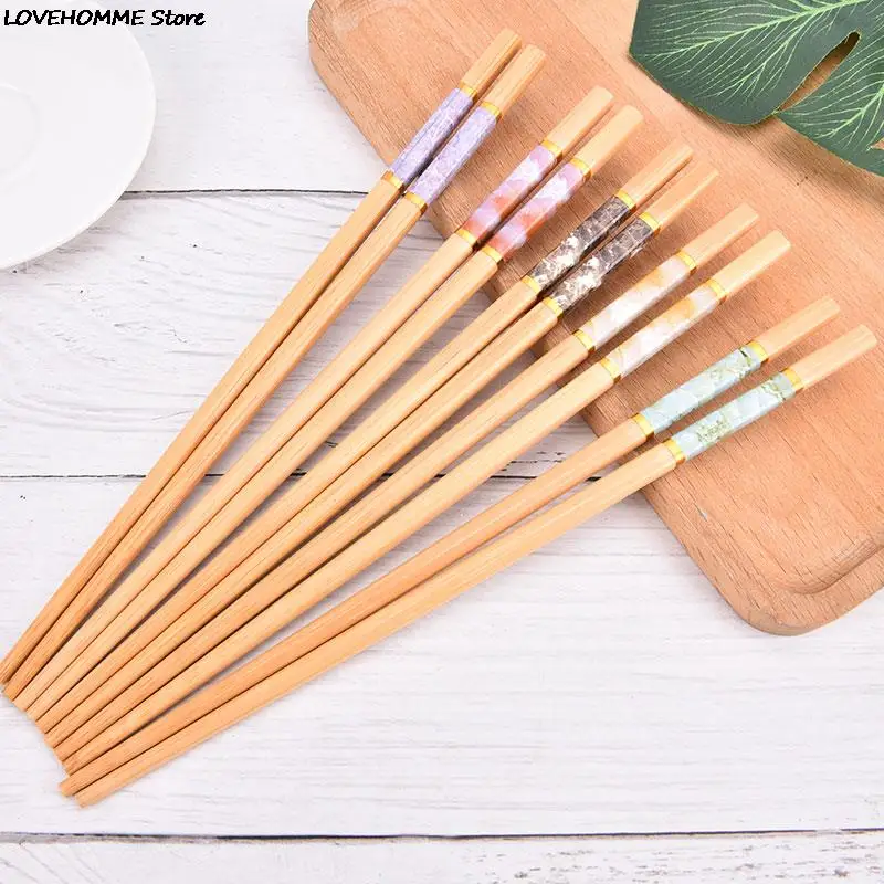 

1Pair Chopsticks Set Marbling Anti-skid Chinese style Sushi Rice Chopsticks Bamboo Wood Kitchen Tableware Dinnerware Set Gift