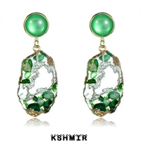 european and american design exquisite earrings new temperament fashionable green crystal long earrings