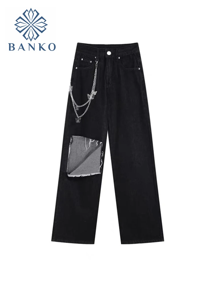 Женские свободные джинсы 2022 широкие брюки для женщин с высокой талией голубые