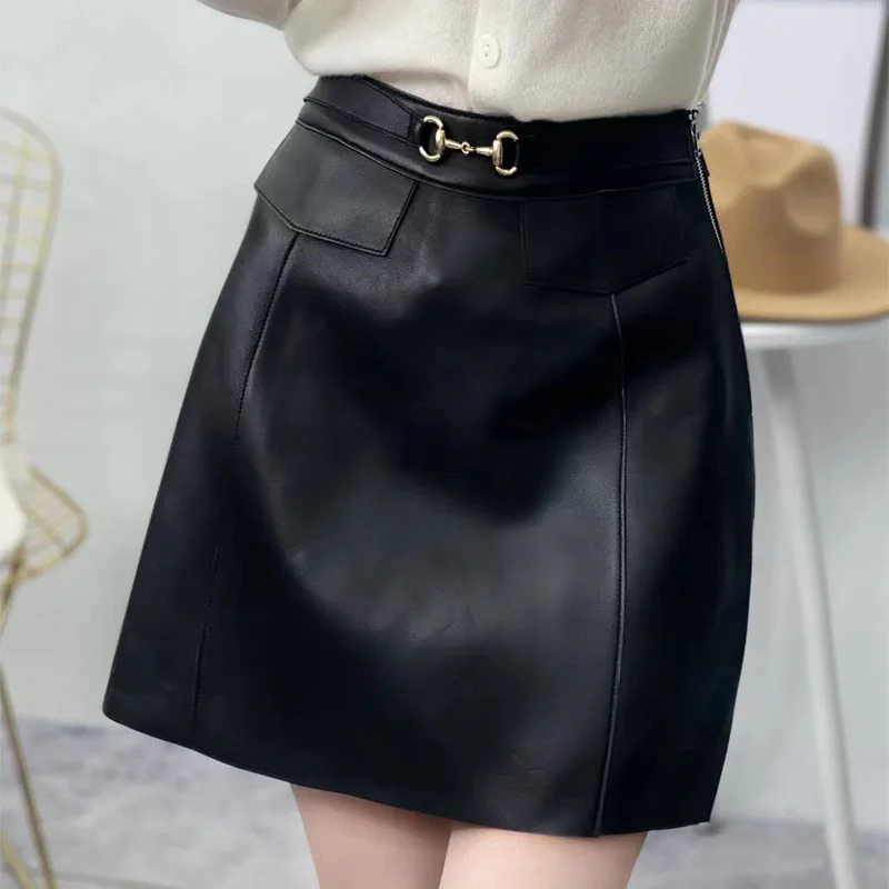 2022 New Style  Women Easy Matching  Genuine Sheepskin Leather Skirt