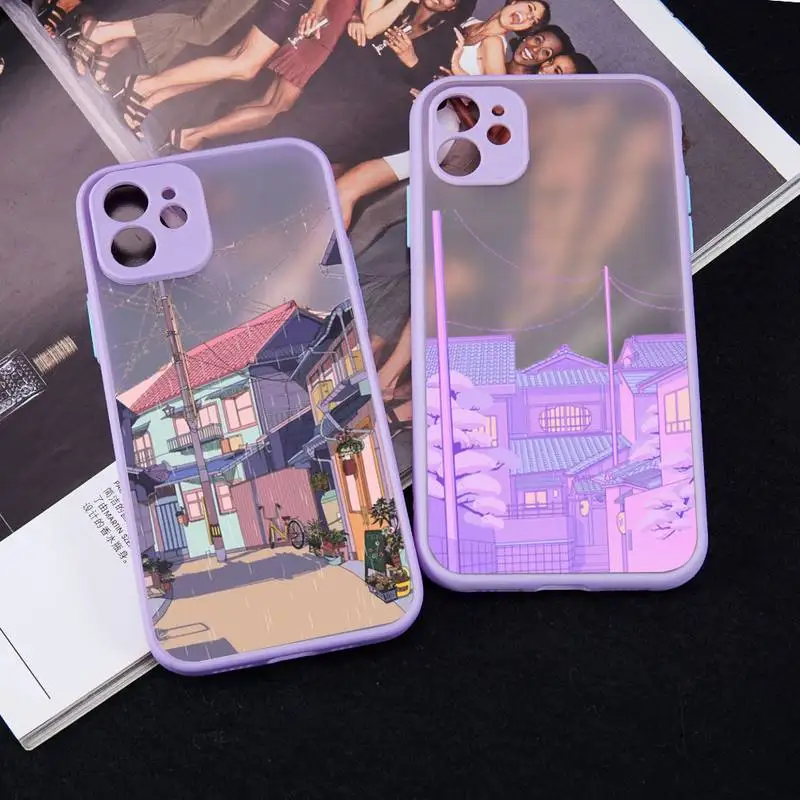 

Hand Painted Japanese Anime House scenery Phone Case matte transparent For iphone 7 8 11 12 13 plus mini x xs xr pro max cover