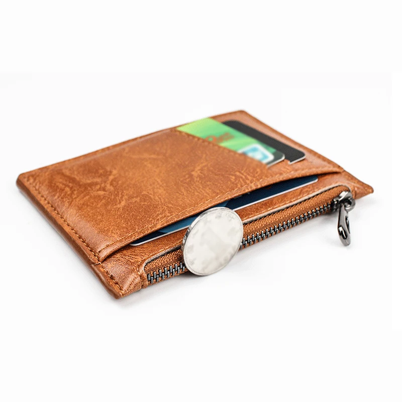 

Small Fashion Credit ID Card Holder Slim Leather Wallet With Zipper Coin Pocket Man Money Bag Case Mini Women Business Purse Hot