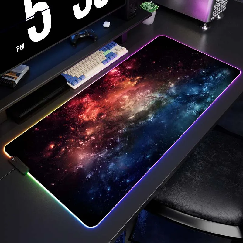 

RGB Space Natural Rubber Large Mouse Pad LED Pc Gamer Mousepad HD Print Gaming Keyboard Pads XXL Table Carpet Rubber Desk Mat