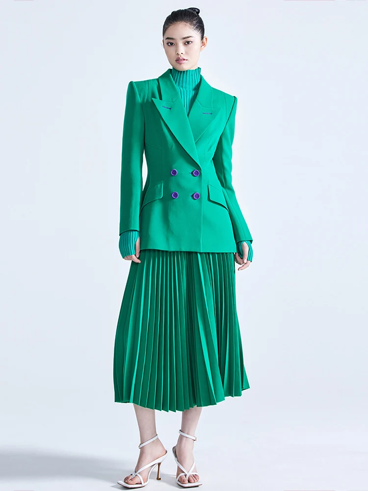 

Женский двубортный блейзер с высокой талией, дизайнерский Блейзер контрастных цветов в стиле ретро, модный костюм из двух предметов для осе...