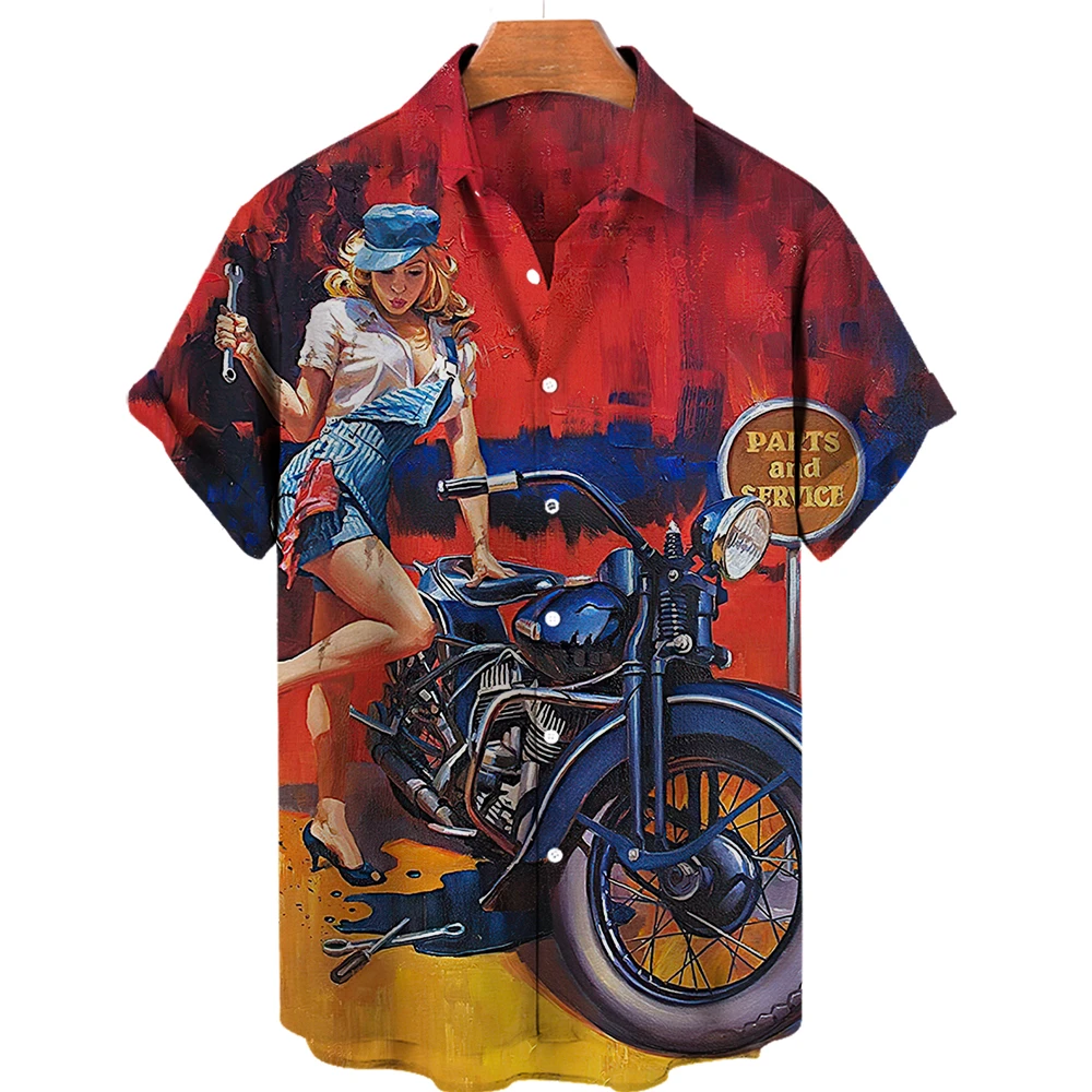 Retro Shirt Men's Shirts Hawaiian Shirts Men Route 66 3d Print Summer Loose Breathable Shirts For Men 2023 Retro Short Sleeve