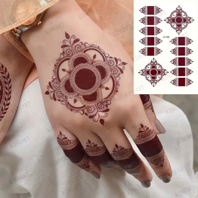 Henna Tattoo Brown Mehndi Stickers for Hand Temporary Tattoos for Women Lace Floral Tattoo Temporari Waterproof Fake Tatoo Hena 2