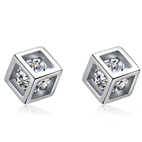 high quality 925 stamp silver color zircon charm earrings delicacy cube studs earring women girl ladies jewelry wedding gift