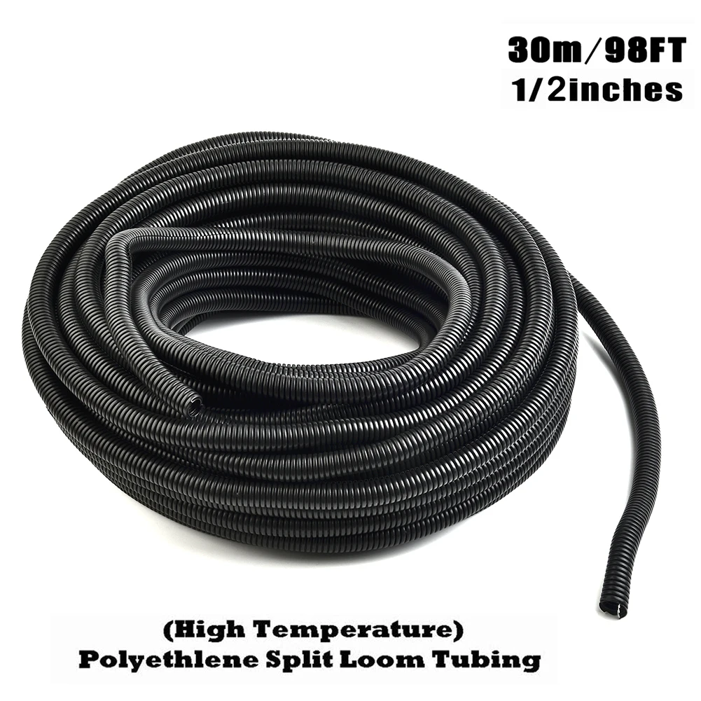 

98ft 1/2" Split Wires Loom Conduit Home Supplies Protection Tubing Black Sleeves Pipe Cables Wiring Accessories