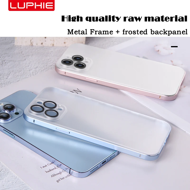 

Luxury Metal Phone Case For iPhone 12 13Pro Max Aluminum Luxury Metal Frame Full Lens Ring Glass Frosted Matte Translucent Cover