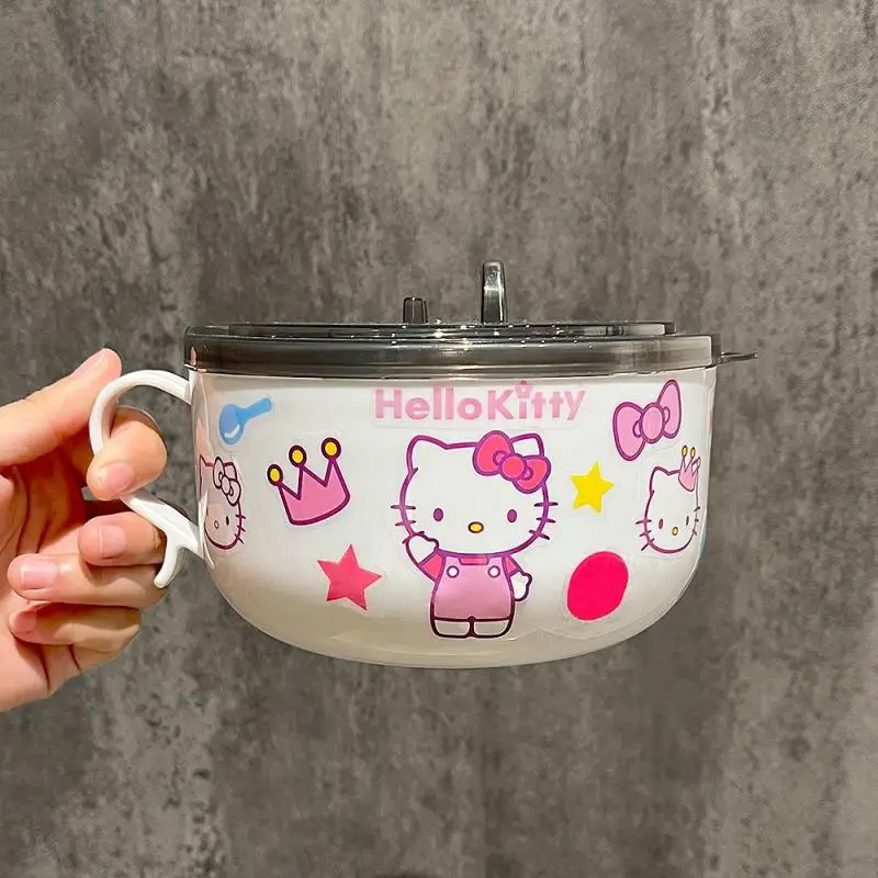 

Аниме миска для лапши быстрого приготовления из нержавеющей стали Hello Kittys Kuromi Cinnamoroll большая емкость Ланч-бокс с ручкой
