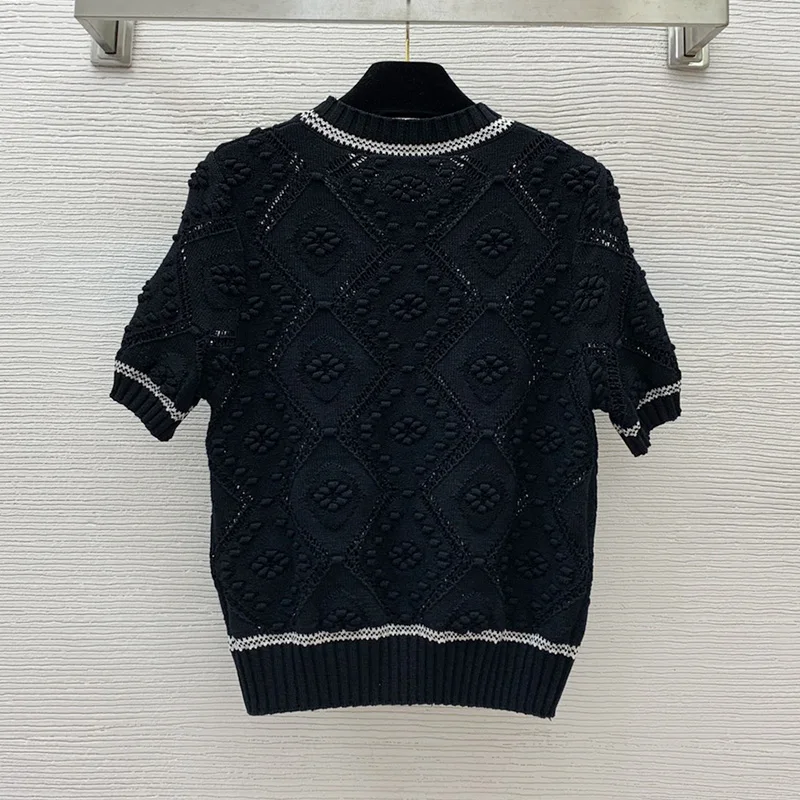 2023 Spring Short Sleeve Solid Sweater Jumpers Sexy Hollow Out Knitted Casual O-neck Pullover Runway Women Clothes Streetwear images - 6
