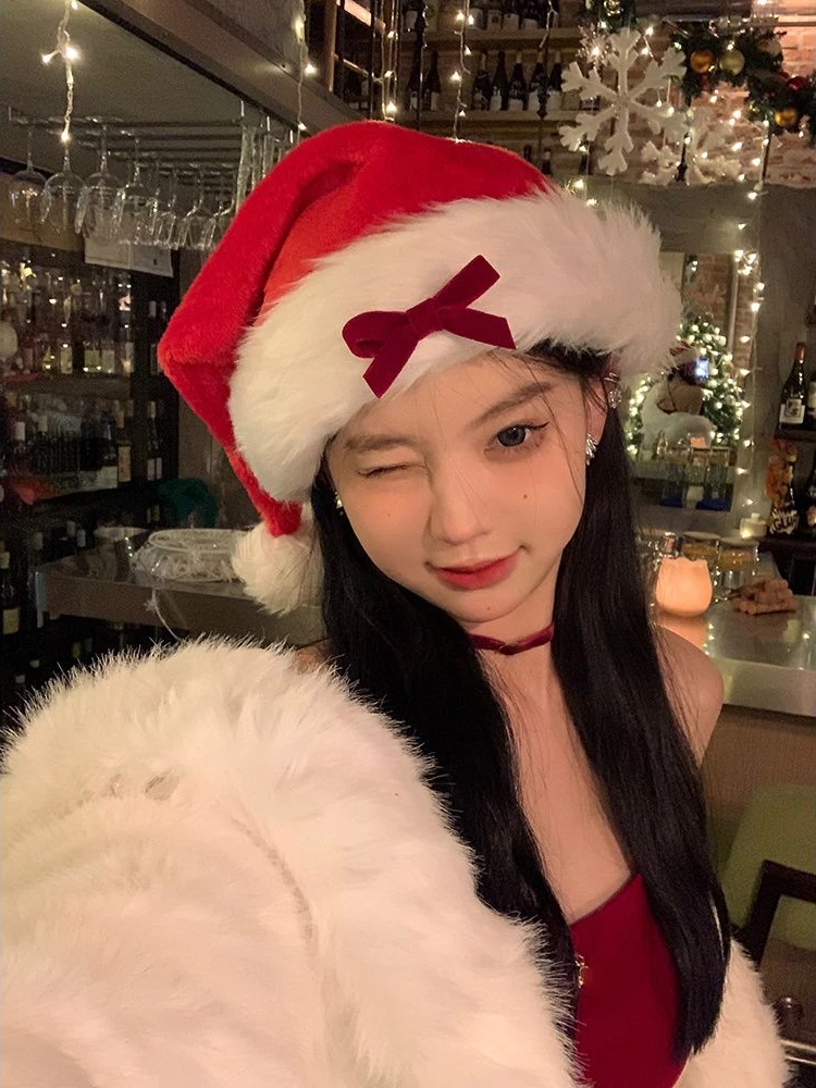 

Red Christmas Hats Women New Year 2024 Bow Black Japanese Kawaii Sweet Hats Female Korea Princess Party Elegant Hats Accessories