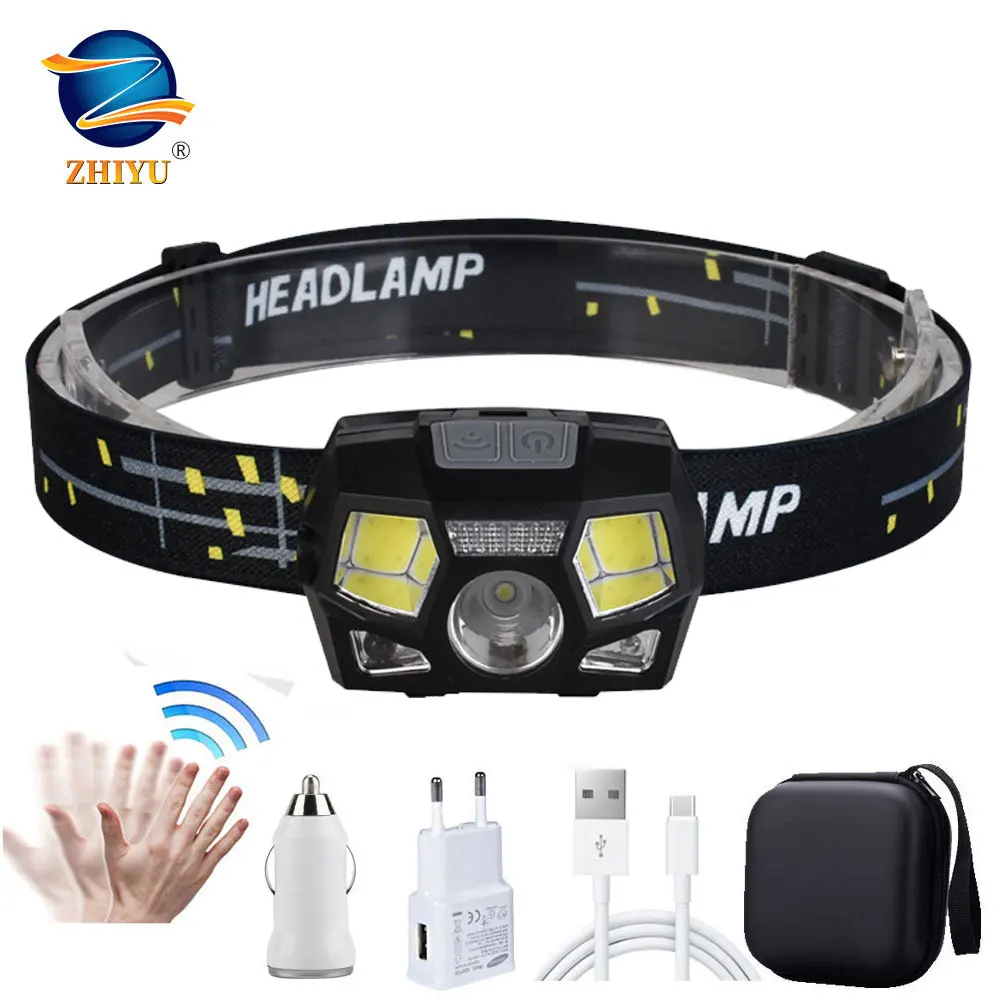 

ZHIYU Portable LED Sensor Headlamps 7 Modes T6 COB White Red Light Torch USB Rechargeable Mini Headlights Camping Fishing Lamps