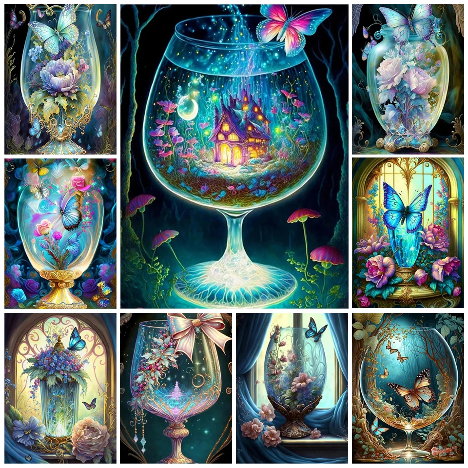 

5D Diy Diamond Painting Cup Landscape Full Square/Round Embroidery Mosaic Butterfly Fantasy Home Decoration WE1678