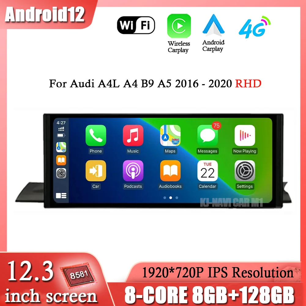 

RHD12.3" For Audi A4L A4 B9 A5 2016-2020 Android 12 system Car Radio Multimedia Player GPS Wireless Carplay Auto 4G Wifi BT