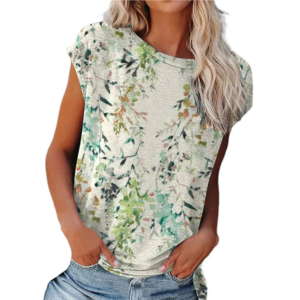 

Printed Short-sleeved Loose T-shirt Round Neck Fashion Top 2022 Spring and Autumn New Clothing Women