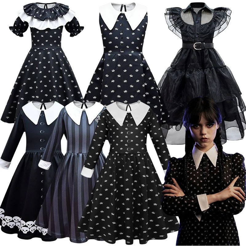 

Girl Dress Costume COS for Movie Wednesday Addams Role Halloween Party Performance Dance Clothes Gothic Style 3-12Y Dropshipping