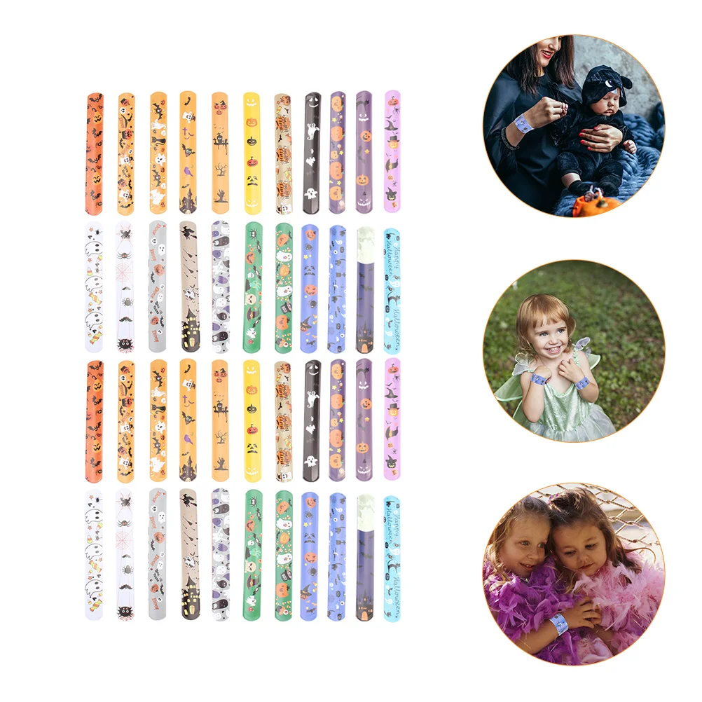 

44 Pcs Halloween Ring Slap Bands Wrist Papa Circle Children Wristband Bracelet Party Bracelets PVC Steel Toddler Toys Boys
