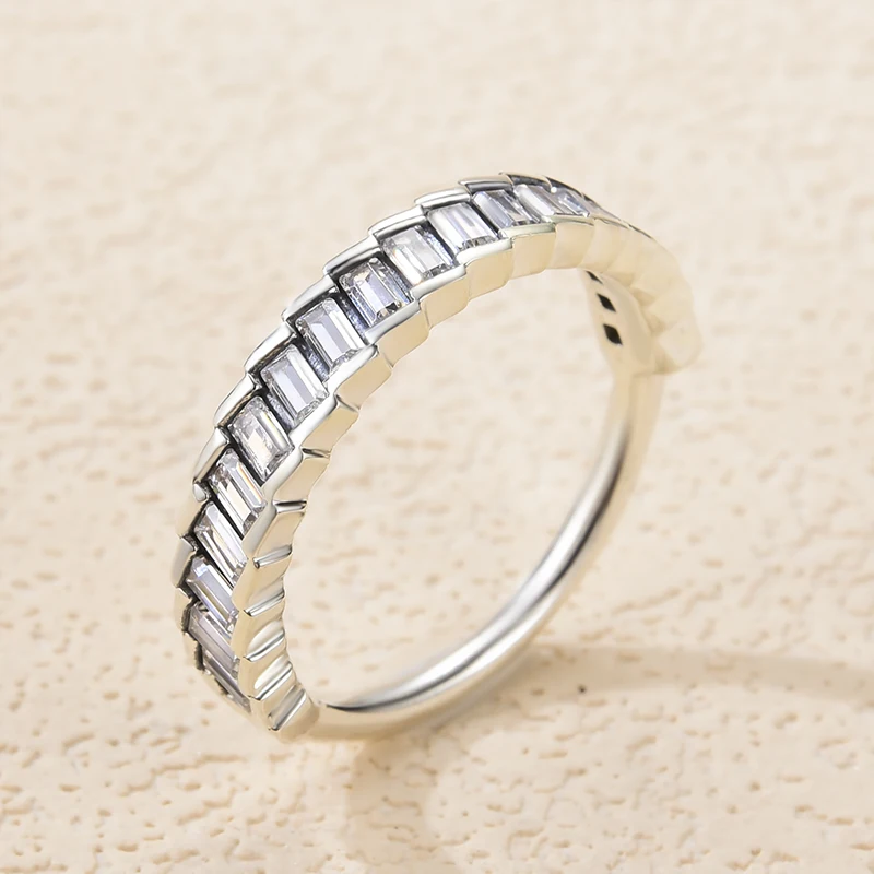 

Stylever Vintage 925 Sterling Silver Rings Sparkling Baguette Arrangement Zircon Ring for Women and Girl Engagement Fine Jewelry
