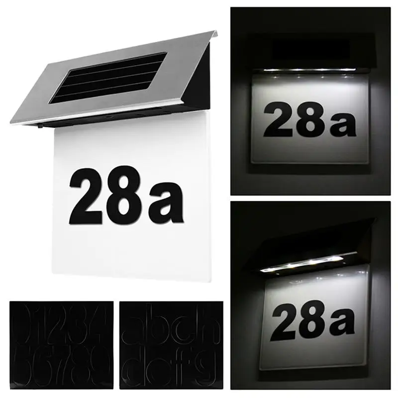 

1pc LED Solar Powered Wall Light LED Doorplate Lamp Stainless Outdoor Apartment House Porch Numbers Light with Backlight